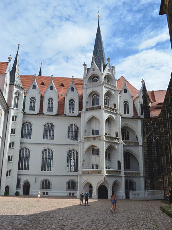 19 - The courtyard facade and distinct open-work spiral gable staircase tower of Albrechtsburg Castle in Meissen